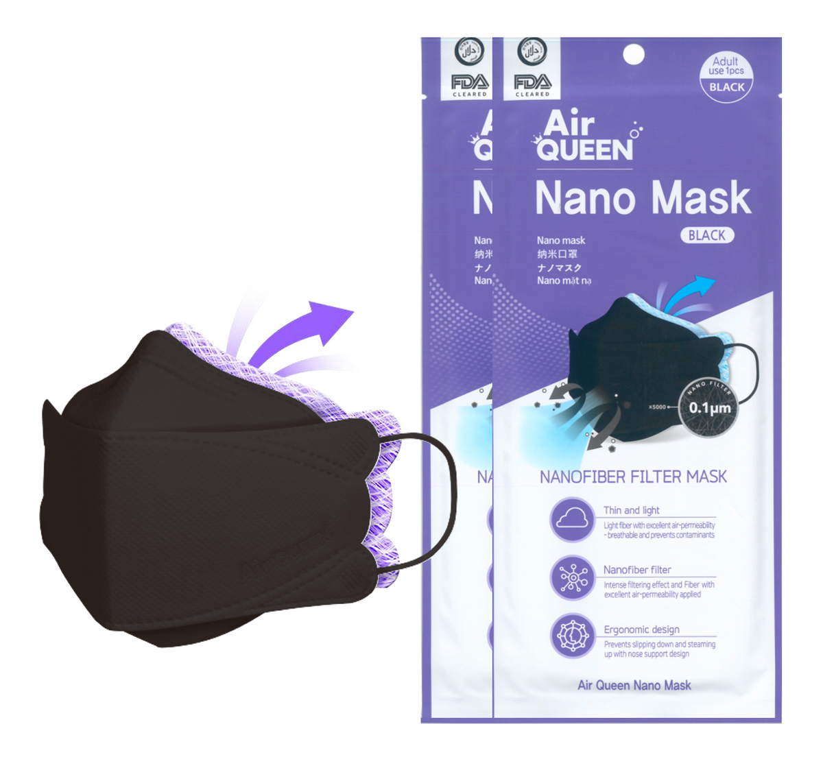 Air Queen Nanofiber Filter Mask (Black)